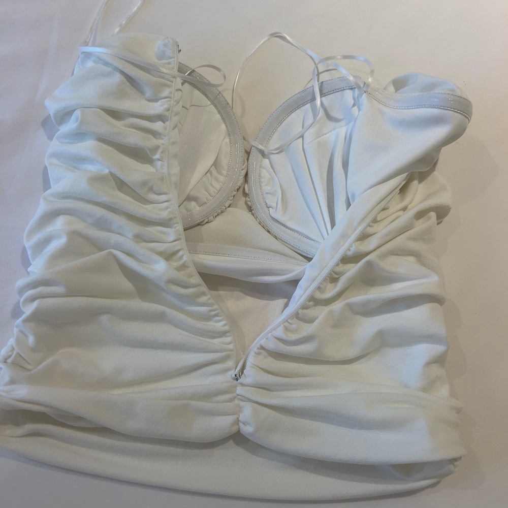 Pixie Market White Ruched Strapless Sweetheart Bustier Top XS White - Picture 5 of 5